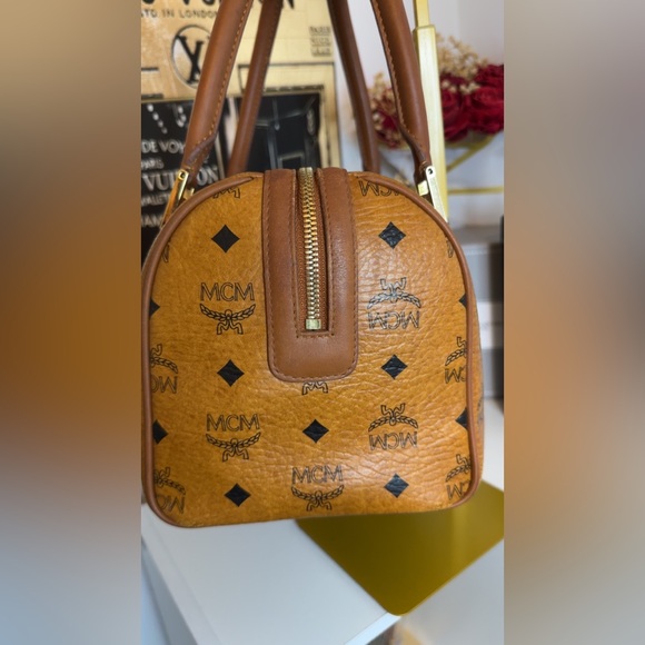 MCM Cognac Boston Bag with bag charm - Picture 9 of 14